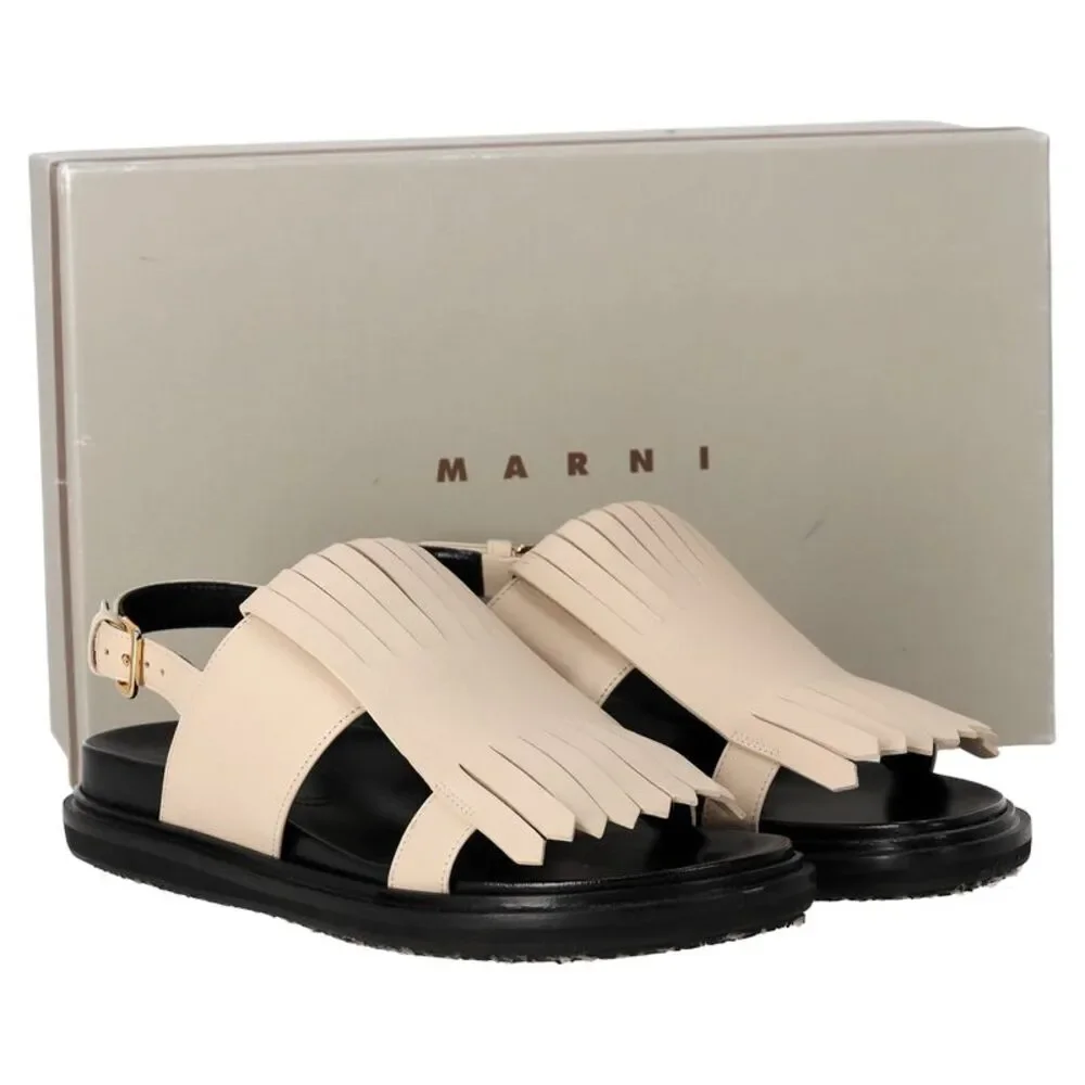 Marni Fussbett Fringed Sandals in Ivory Leather